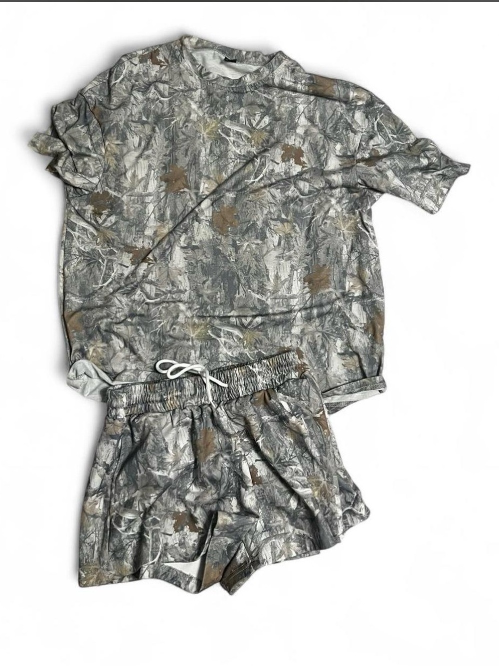 Unbranded Women's Grey Camouflage Lounge Set - Short Sleeve Top & Shorts